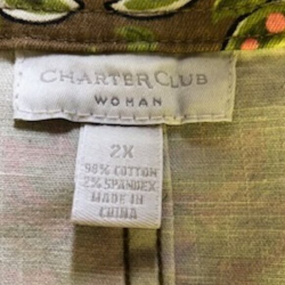 NWOT Charter Club Plus Floral Shacket Jacket Top Pockets Cotton Denim Weight 2X - Picture 9 of 9